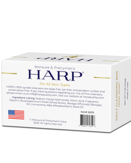 HARP pH-Balanced Body Wash Bar - Exceptionally Gentle For Dry or Sensitive Skin + Shea Butter-Borage oil- Meadowfoam | Non-Comedogenic | Soap-Free, Lye-Free. FRESH SPORT FRAGRANCE. 5oz