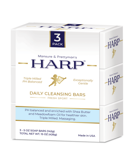 HARP pH-Balanced Body Wash Bar - Exceptionally Gentle For Dry or Sensitive Skin + Shea Butter-Borage oil- Meadowfoam | Non-Comedogenic | Soap-Free, Lye-Free. FRESH SPORT FRAGRANCE. 5oz
