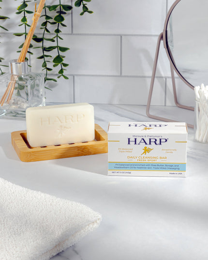 HARP pH-Balanced Body Wash Bar - Exceptionally Gentle For Dry or Sensitive Skin + Shea Butter-Borage oil- Meadowfoam | Non-Comedogenic | Soap-Free, Lye-Free. FRESH SPORT FRAGRANCE. 5oz