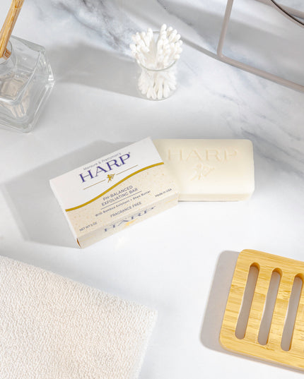 HARP pH-Balanced (5.0-6.0) Exfoliating Body Wash Bar - Fragrance Free. Ground Bamboo Exfoliation the perfect consistency. Soap/Lye/Preservative/Dye/Masking agent-Free