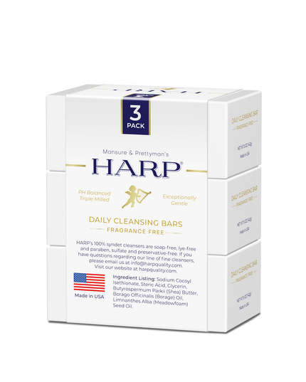 HARP pH-Balanced Body Wash Bar - Extra Gentle For Dry or Sensitive Skin + Shea Butter-Borage oil- Meadowfoam | Non-Comedogenic | Soap-Free, Lye-Free. FRAGRANCE FREE (No Masking agents added)
