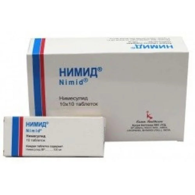 Nimid medication packaging with 'Nimid' branding on a white background