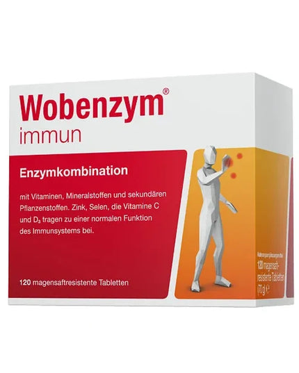 Wobenzym immun supplement box with red and white design