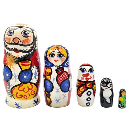 Matryoshka Doll “Winter Santa Family” (Матрёшка «Зимняя Семья Санты») – 11 cm, 5 Elements