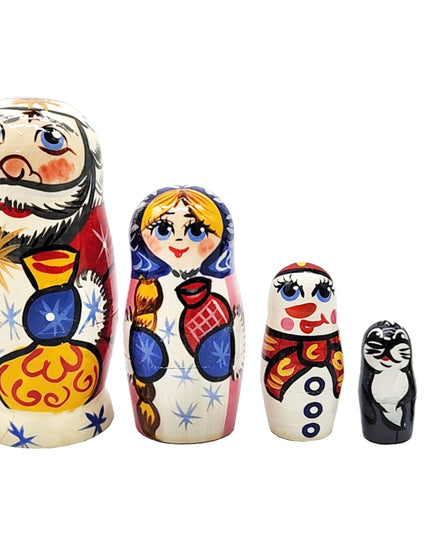 Matryoshka Doll “Winter Santa Family” (Матрёшка «Зимняя Семья Санты») – 11 cm, 5 Elements