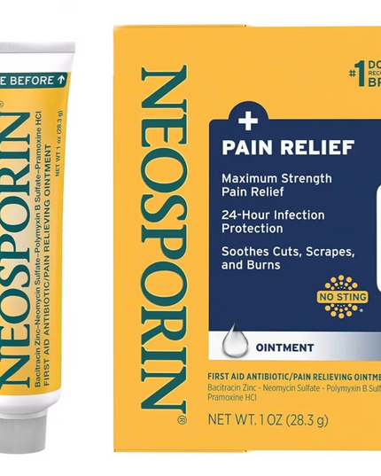 Ungüento antibiótico y analgésico de primeros auxilios Neosporin® de máxima potencia – 0.5 oz / 1 oz