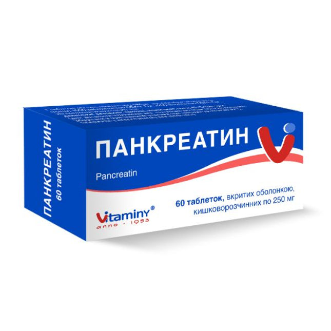 Pancreatin Enteric-Coated Tablets 250 mg, 60 tablets (Панкреатин кишечнорастворимые таблетки 250 мг, 60 табл.)