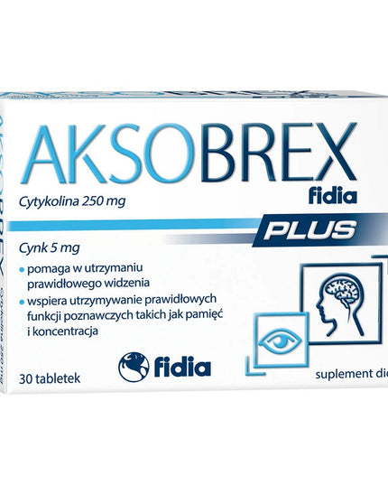 Aksobrex Fidia Plus (Аксобракс Фидиа Плюс) – Cyticoline 250 mg + Zinc 5 mg, 30 Tablets