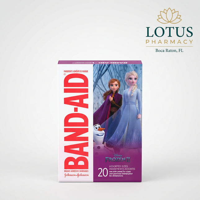 BAND-AID Disney Frozen II bandage package with characters on a white background