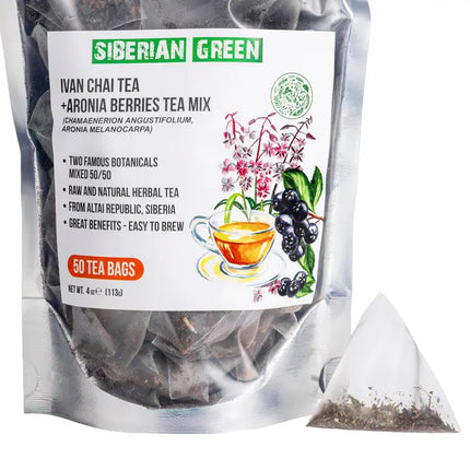 Siberian Green Ivan Chai and Aronia Berry Tea - 50 Herbal Tea Bags