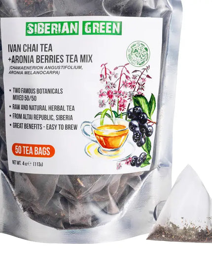Siberian Green Ivan Chai and Aronia Berry Tea - 50 Herbal Tea Bags
