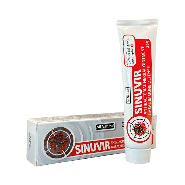 Dr. Schavit Eucalyptus+ SINUVIR - Herbal Nasal Ointment for Immune Defense. Natural Moisturizer Balm for Relief from Sore Dry Nose, Allergies, Cold Symptoms - 25g Tube