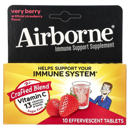Airborne Zesty – Immune Support Effervescent Tablets (Zesty Orange / Very Berry), 10 Tablets