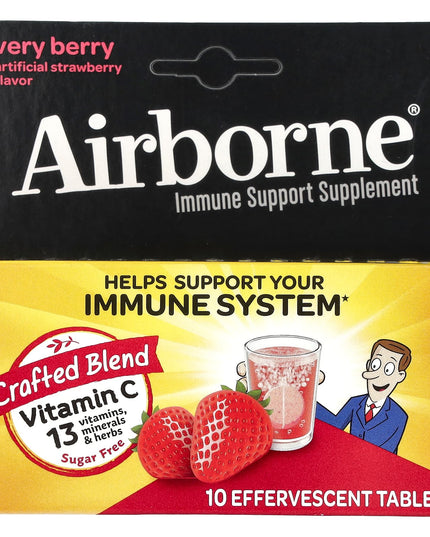 Airborne Zesty – Immune Support Effervescent Tablets (Zesty Orange / Very Berry), 10 Tablets