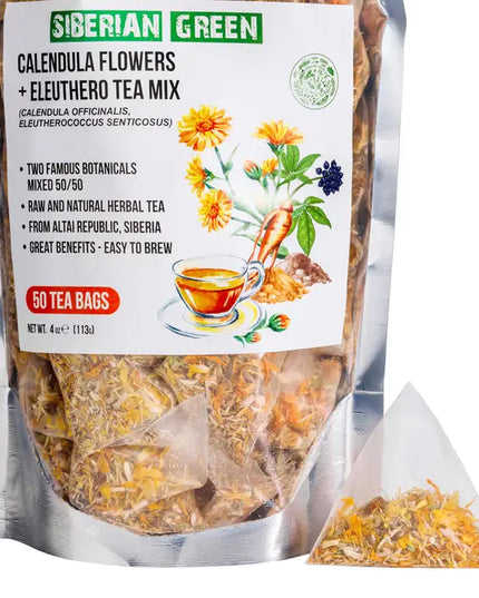 Siberian Tea: Green Eleuthero Root & Calendula Flower Tea – 50 Tea Bags