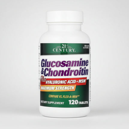 21st Century Glucosamine &amp; Chondroitin Plus Hyaluronic Acid + MSM is an advanced joint support supplement formulated to help maintain healthy cartilage, joint mobility, and connective tissue function. This comprehensive formula combines glucosamine, chondroitin, MSM (methylsulfonylmethane), hyaluronic acid, Boswellia serrata extract, and Vitamin C to provide nutritional support for active lifestyles and aging joints.

The formula is designed to support joint comfort, cartilage structure, and joint lubri