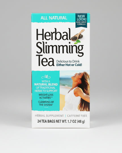 21st Century Herbal Slimming Tea is a flavorful herbal tea collection designed to support digestive wellness and healthy weight-management efforts when combined with a balanced diet and exercise program. This variety pack includes six delicious flavors: Green Tea, Orange Spice, Peppermint, Peach-Apricot, All Natural, and Cranberry-Raspberry. The teas are traditionally formulated with senna leaf and complementary herbs to promote gentle cleansing and digestive support.

The convenient tea bag format makes it