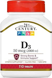 21st Century Vitamin D3 2000 IU Tablets for Bone, Teeth & Immune Support – 110 Tablets