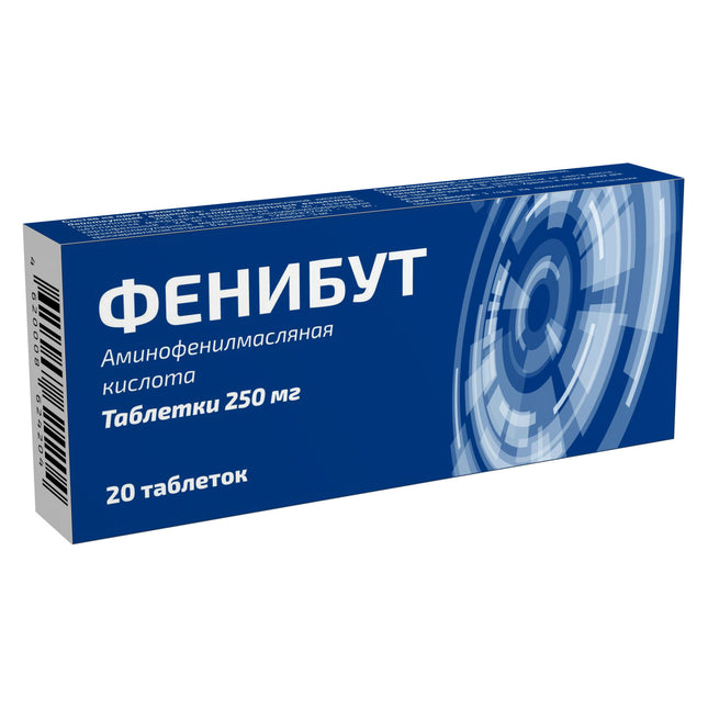 Blue box of FENYBUT tablets with white text on a white background