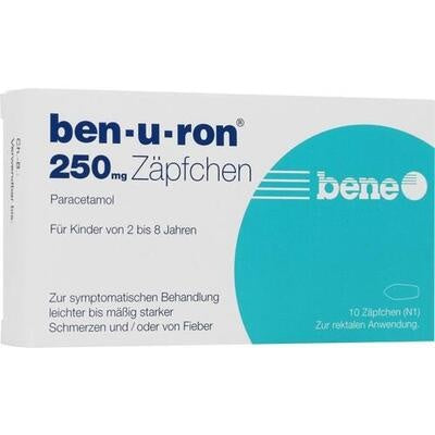 Ben-u-ron Suppositories – Paracetamol Rectal Suppositories, 10 Suppositories (125 mg or 250 mg)