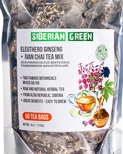 Siberian Green Eleuthero Root & Rosebay Ivan Tea Mix – 50 Tea Bags
