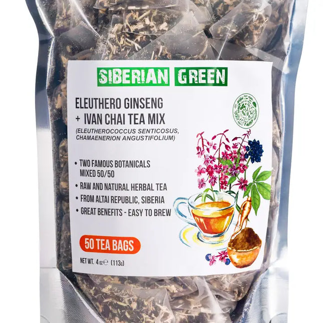 Siberian Green Eleuthero Root & Rosebay Ivan Tea Mix – 50 Tea Bags