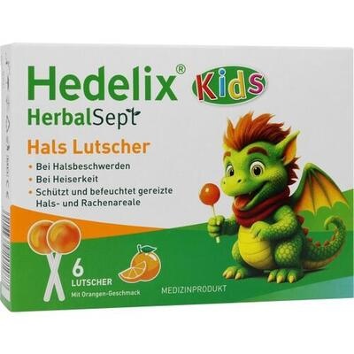 HEDELIX® HerbalSept Kids Throat Lollipops – 6 Lollipops | Soothing Support for Sore Throat & Hoarseness