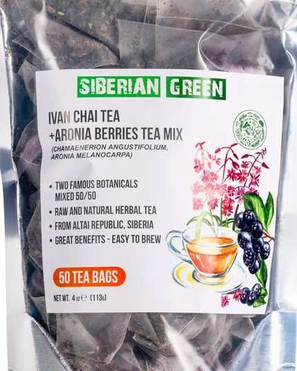 Siberian Green Ivan Chai and Aronia Berry Tea - 50 Herbal Tea Bags
