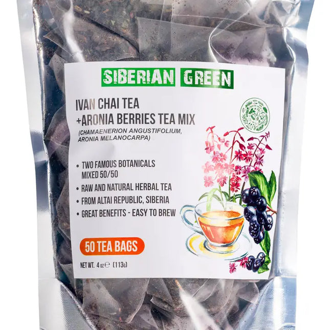 Siberian Green Ivan Chai and Aronia Berry Tea - 50 Herbal Tea Bags