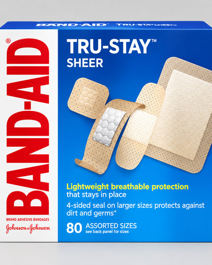 BAND-AID® Brand Tru-Stay™ Sheer Bandages – Assorted Sizes, 80 Count