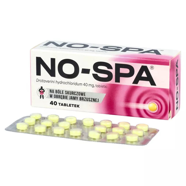 NO-SPA medication packaging with tablets on a white background