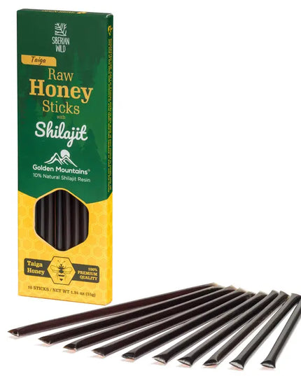 Siberian Wild Taiga Shilajit Honey Sticks – 10 Sticks with 10% Shilajit Resin