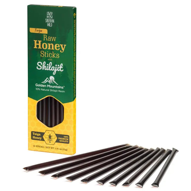 Siberian Wild Taiga Shilajit Honey Sticks – 10 Sticks with 10% Shilajit Resin