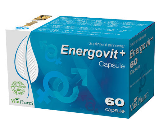 Energovit+ Capsule packaging with blue and white design on a white background