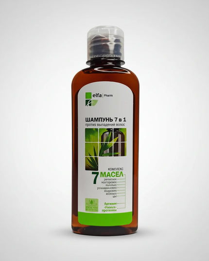 7-in-1 Shampoo Against Hair Loss is a multi-action hair care shampoo formulated to help strengthen hair from the roots, support scalp health, and reduce the appearance of hair thinning. Enriched with a complex of seven nourishing botanical oils and proteins, this shampoo gently cleanses while helping restore hair resilience and volume.