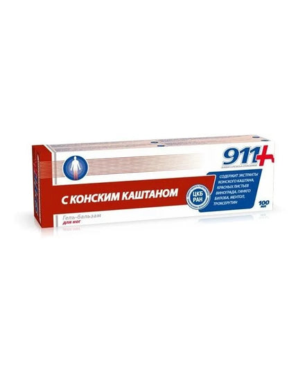 911 Horse Chestnut Gel-Balm is a refreshing cosmetic foot gel formulated to help relieve feelings of tired, heavy, and swollen legs. Enriched with horse chestnut extract, troxerutin, menthol, and botanical extracts, this cooling gel helps support healthy circulation, improve skin tone, and provide an immediate sensation of freshness and comfort after long periods of standing or sitting.