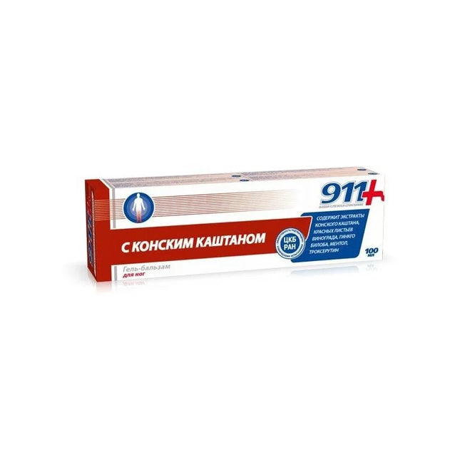 911 Horse Chestnut Gel-Balm is a refreshing cosmetic foot gel formulated to help relieve feelings of tired, heavy, and swollen legs. Enriched with horse chestnut extract, troxerutin, menthol, and botanical extracts, this cooling gel helps support healthy circulation, improve skin tone, and provide an immediate sensation of freshness and comfort after long periods of standing or sitting.