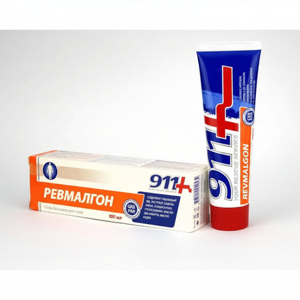 911 Revmalgon Gel-Balm (911 Ревмалгон гель-бальзам) is a warming topical body gel designed for massage and supportive care of muscles, joints, back, lower back, knees, elbows, and hands.

The formula combines chondroitin sulfate, glucosamine hydrochloride, bee venom, cinquefoil extract, camphor, allantoin, methyl nicotinate, and a blend of warming and aromatic botanical oils including capsicum, fir, eucalyptus, juniper, and cedar oils.

Its warming massage action makes it part