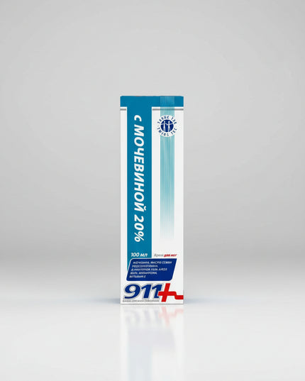 911 Urea 20% Foot Cream is a deeply softening intensive foot cream for cracked heels, thickened skin, dryness, and callus-prone feet. The 20% urea formula helps bind moisture into rough skin while softening hardened keratinized areas for smoother heels and soles. Enhanced with D-panthenol, aloe vera, allantoin, and vitamin E, it is especially popular for very dry feet, cracked heels, corns, and home pedicure care.