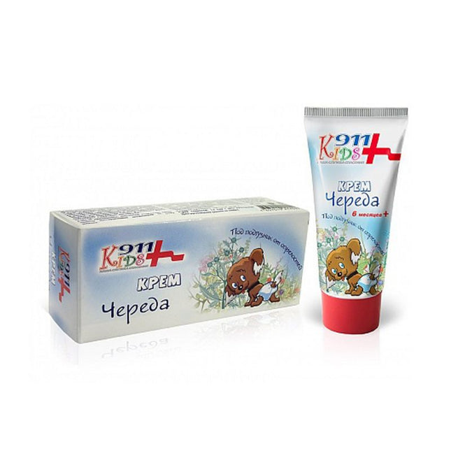 911 Kids+ cream packaging with a tube and box on a white background