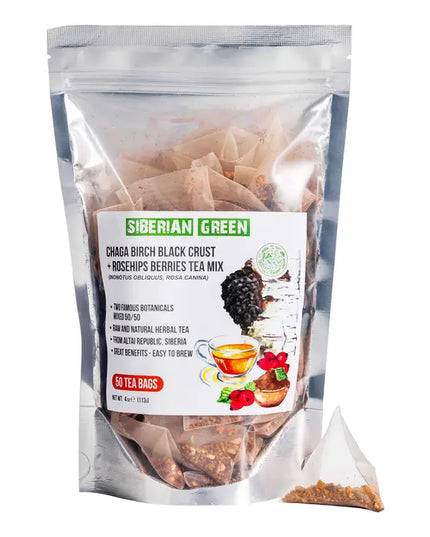 Siberian Green Chaga Tea with Rosehip Berries – 50 Tea Bags