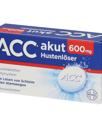 ACC akut 600mg cough suppressant packaging on a white background