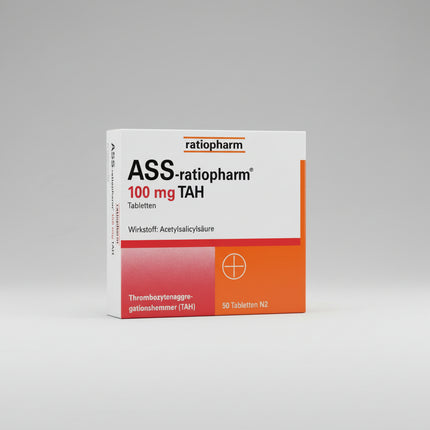 ASS-ratiopharm® 100 mg TAH is a German medicinal product containing 100 mg acetylsalicylic acid (aspirin) per tablet. It is used as an antiplatelet medicine to reduce the tendency of blood platelets to stick together and form blood clots.

Unlike aspirin products used for pain or fever, this 100 mg low-dose formulation is intended primarily for cardiovascular antiplatelet therapy, including secondary prevention following certain cardiovascular or cerebrovascular events.