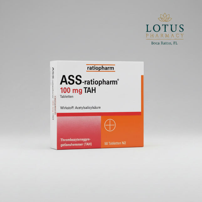 ASS-ratiopharm® 100 mg TAH is a German medicinal product containing 100 mg acetylsalicylic acid (aspirin) per tablet. It is used as an antiplatelet medicine to reduce the tendency of blood platelets to stick together and form blood clots.

Unlike aspirin products used for pain or fever, this 100 mg low-dose formulation is intended primarily for cardiovascular antiplatelet therapy, including secondary prevention following certain cardiovascular or cerebrovascular events.