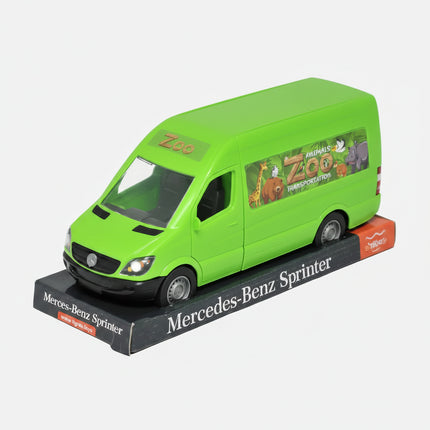 A detailed miniature Mercedes-Benz Sprinter Cargo Truck in a bold green color.
Perfect for young vehicle fans and collectors, this sturdy mini truck brings realistic style and imagination to playtime.