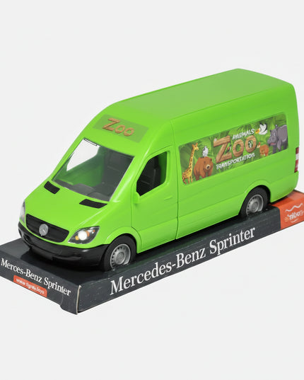 A detailed miniature Mercedes-Benz Sprinter Cargo Truck in a bold green color.
Perfect for young vehicle fans and collectors, this sturdy mini truck brings realistic style and imagination to playtime.