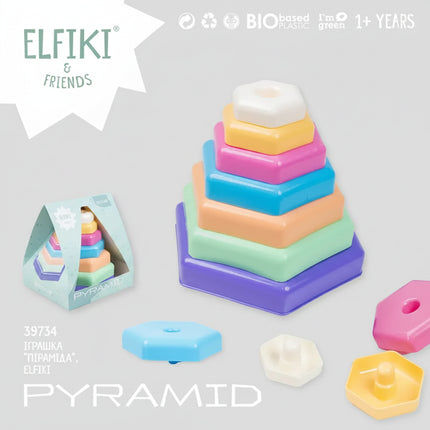 A timeless Montessori classic with a modern ELFIKI touch.
This bright stacking pyramid helps little ones explore colors, sizes, balance, and coordination in a fun and gentle way.