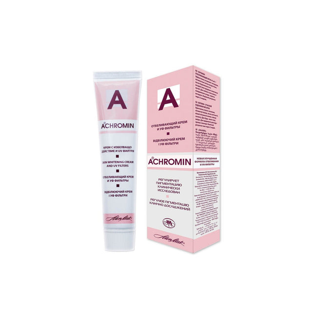 Achromin skincare product with tube and box on a white background