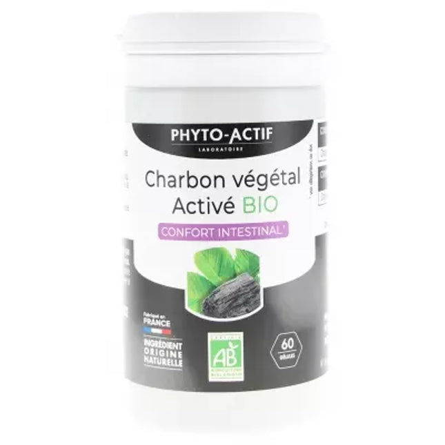 Container of Phyto-Actif activated vegetable charcoal on a white background