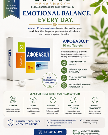 Anxiety, Stress & Emotional Balance |Afobazol® 10 mg – 60 Tablets